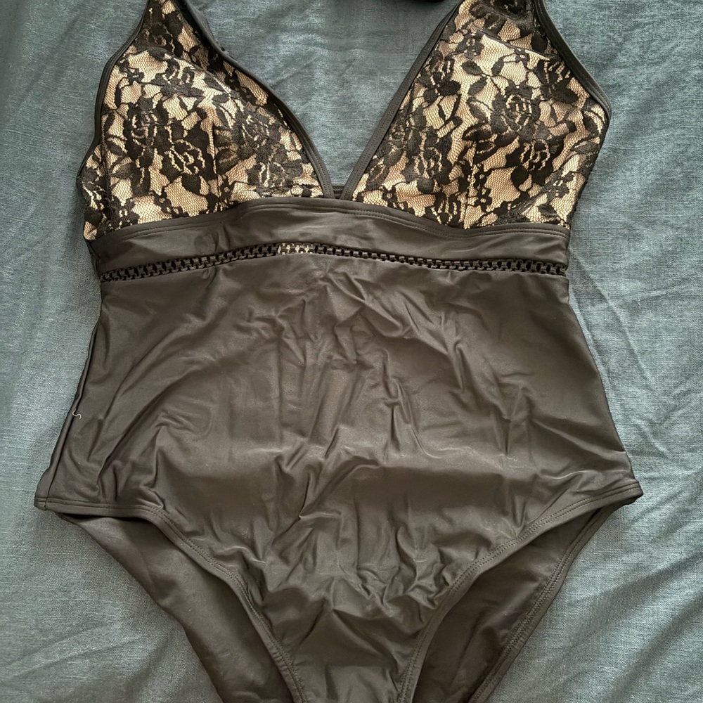 Black Lace One-Piece Swimsuit